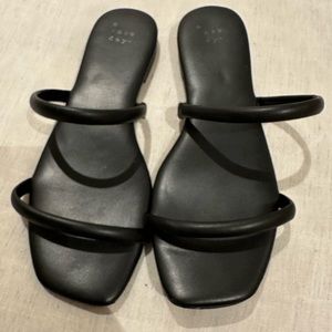 Women's Winnie Wide Width Skinny Strap Sandals - A New Day™ Black 6.5W